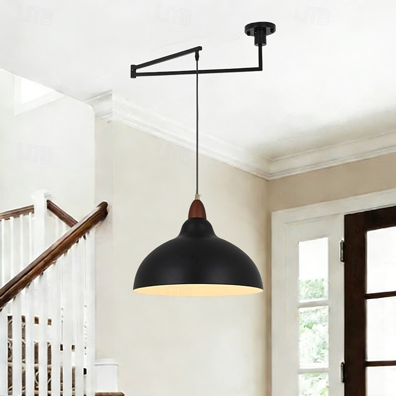 2026年 LEDペンダントライト工業用ペンダント照明器具スイングアームハンギングライト、調節可能なドーム天井ペンダントライト、ダイニングルーム、リビングルーム用、ブラック/ホワイト  コレクション – $249.99 –P2