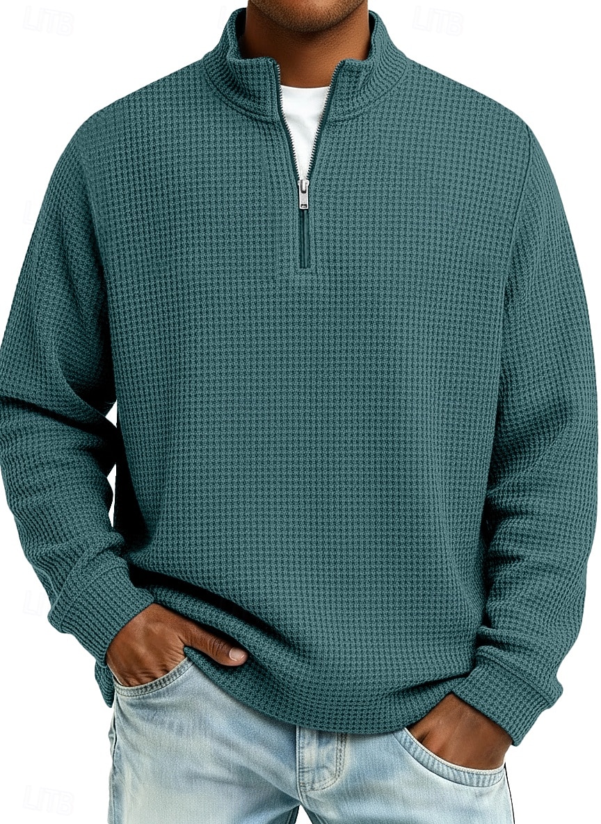 Hombre Camiseta de punto gofre camiseta Casual Exterior Cuello Mao Cremallera de un cuarto Manga Larga Moda Moderno Color sólido Con Texturas De Punto Otoño Primavera & Otoño Otoño invierno Ajuste 2026 - $22.99 –P11