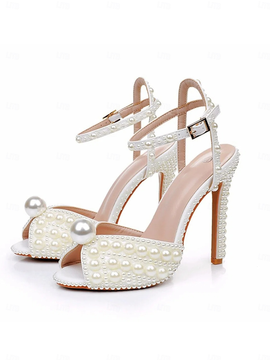 женские туфли на шпильке, украшенные жемчугом — элегантные свадебные туфли с ремешком на щиколотке и открытым носком 2026 - $69.99 –P2