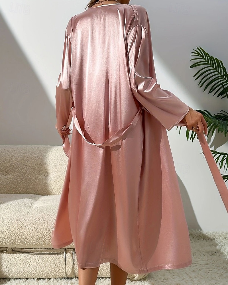 Γυναικεία Νυχτικιά Σετ Πυτζάμες Καθημερινό Μαλακή Σατέν Μονόχρωμες Εξώπλατο Φορέματα Καθημερινά Σπίτι Κρεβάτι Μακρυμάνικο Λουριά Μαύρο Ανθισμένο Ροζ Χακί Καλοκαίρι Κανονικό 2026 - $28.99 –P7