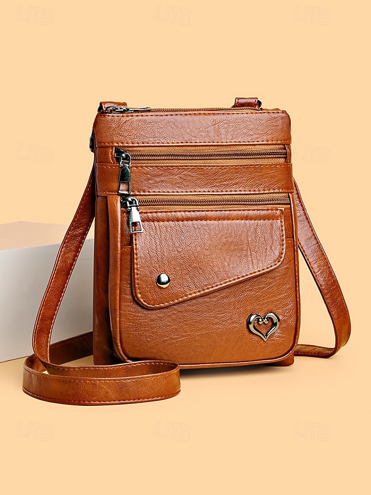 Женская сумка через плечо из искусственной кожи с несколькими карманами на молнии, регулируемым ремешком, доступна в нескольких цветах — идеально подходит для повседневных прогулок и повседневного использования. 2026 - $14.99 –P5