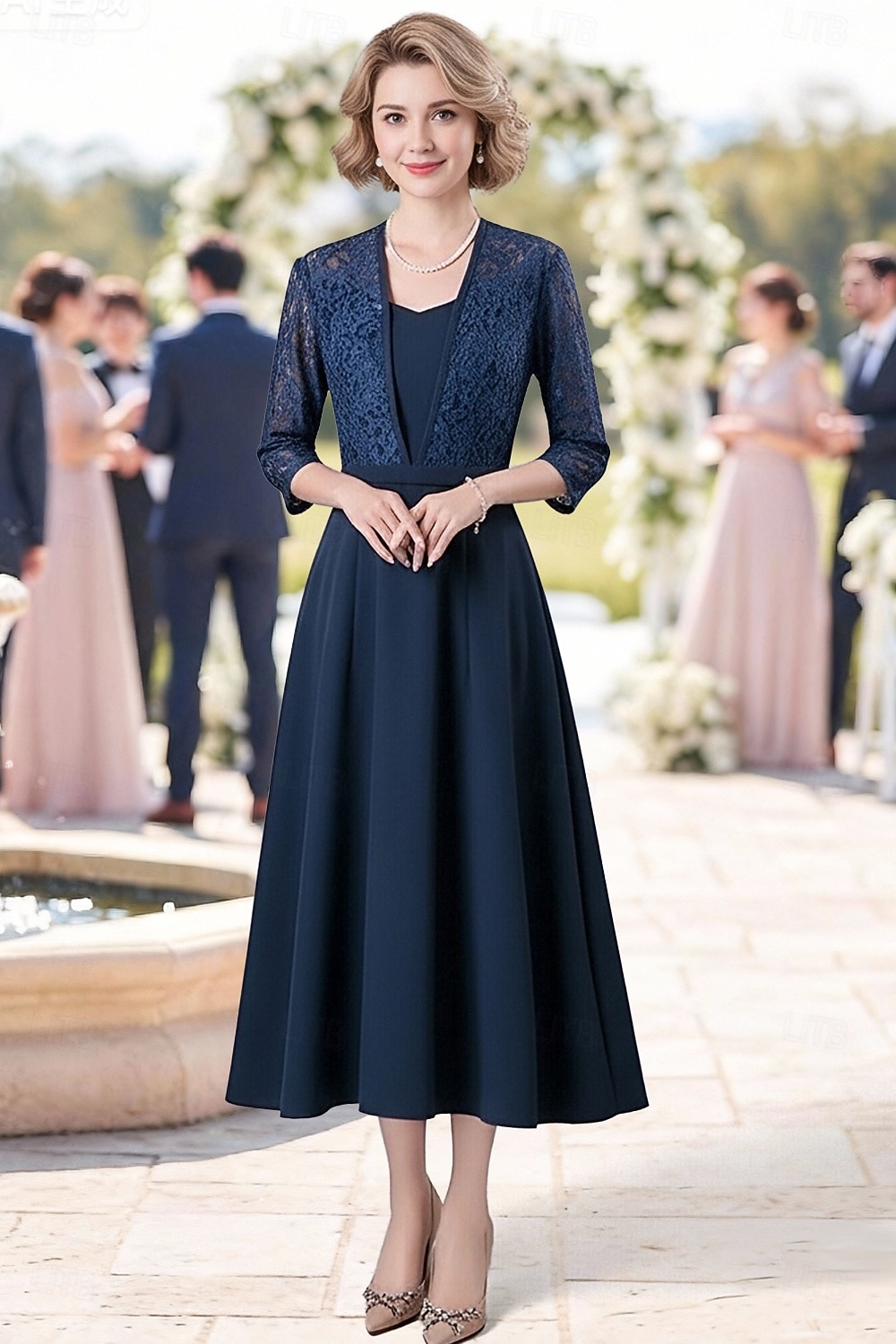 A-Linie Knöchellänge Partykleid Cocktailkleid Kleid für Hochzeitsgäste Brautmutterkleid Langarm Quadrathals Elegant Einfach Hochzeitsgast Familientreffen Stretchstoff mit Spitze 2026 - $126.99 –P1