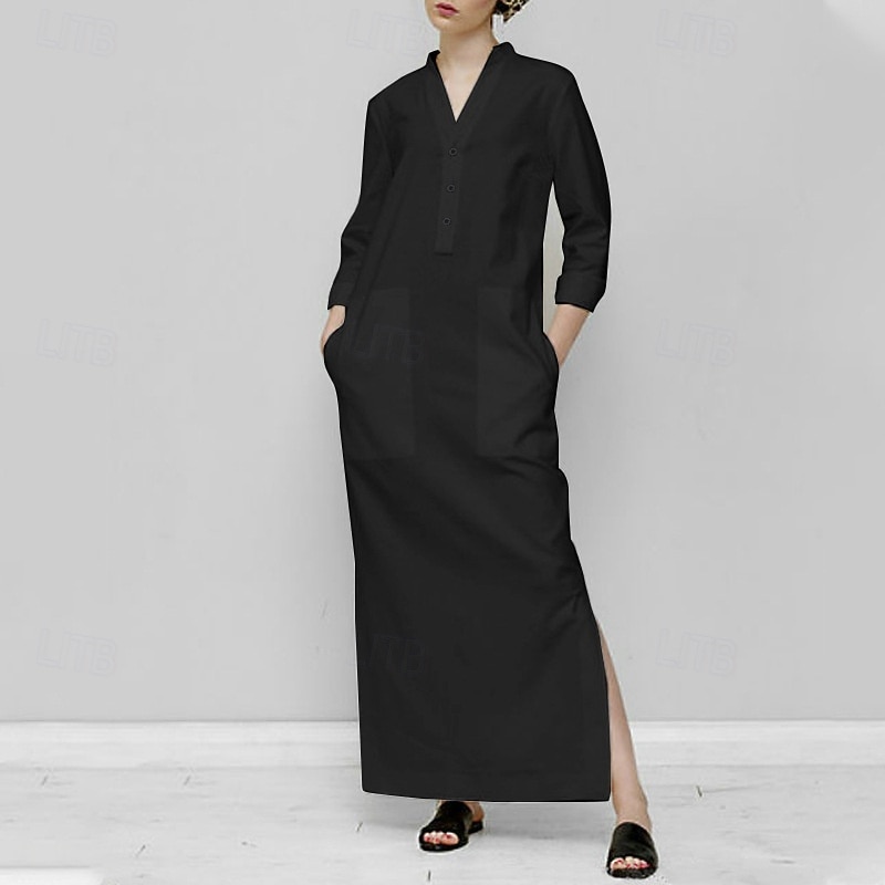 Жен. длинное платье платье макси Искусственный хлопок и лен Платье прямого кроя Повседневное платье Элегантный стиль Мода Современное Повседневные Отпуск На выход Свободное облегание 2026 - $28.99 –P5