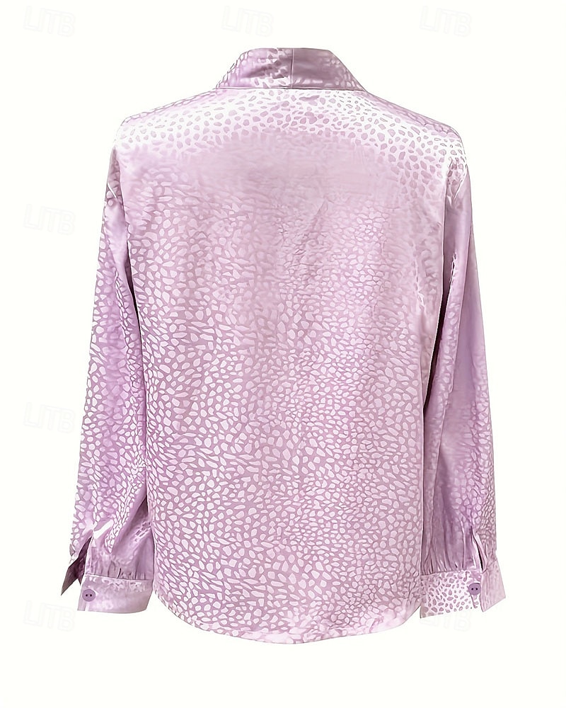 Women's Shirt Elegant Satin Top Summer Tops Ruched Patchwork Print Leopard Plain Elegant Vintage Ladies Long Sleeve V Neck Regular Tops Daily Work Holiday Light Purple Summer Spring 2026 - $26.99 –P2
