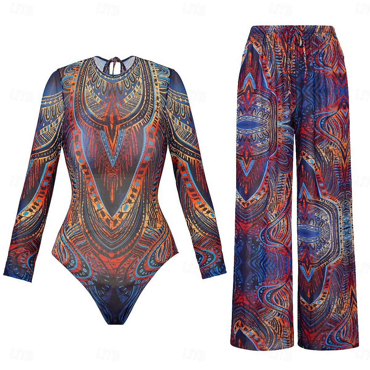 Damen Badeanzug Einteiler Monokini Bademode Bauchkontrolle Hohe Taille Schlank Rückenfrei Urlaub Strandbekleidung Blumen Rundhals Langarm Badeanzüge 2026 - $67.99 –P1