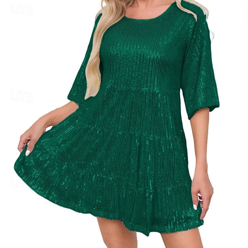 Per donna Mini Abito Abito Bianco Abito nero Abito con Paillettes Vestito rosa Elegante Moda Classico Quotidiano All'aperto Feste Vestibilità comoda Semplice Manica Corta Girocollo Argento Rosa del 2026 a $33.99 –P4