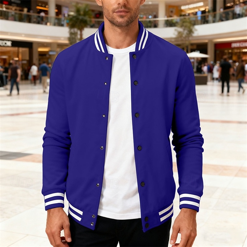 Per uomo Giacca Leggera Giacca Casual Giacca College Casuale Quotidiano Tasca Primavera Autunno A righe Streetwear Elegante Colletto Mao Regolare Nero Rosso Blu marino Blu reale Grigio chiaro Giacca del 2026 a $34.99 –P19