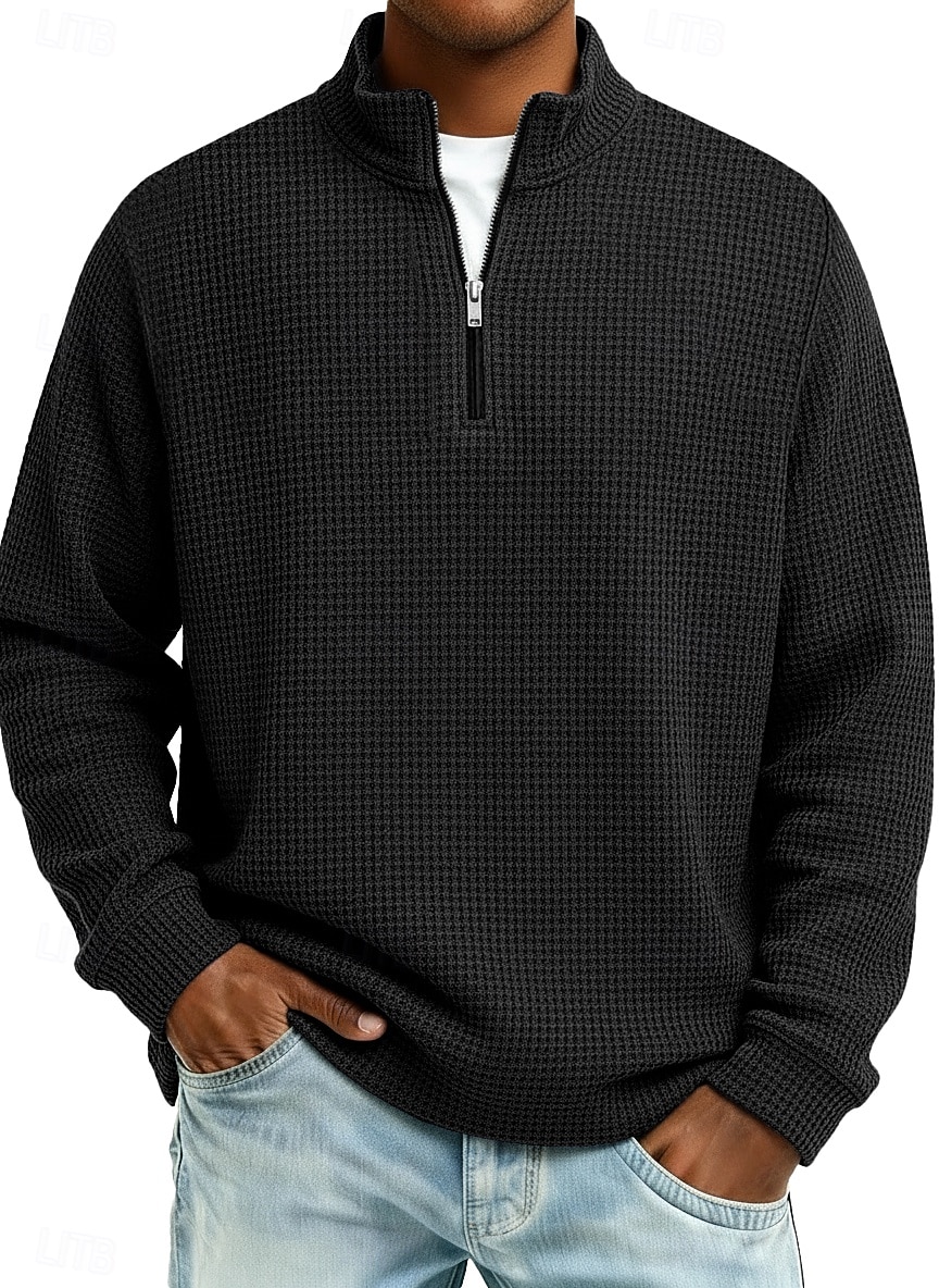 Hombre Camiseta de punto gofre camiseta Casual Exterior Cuello Mao Cremallera de un cuarto Manga Larga Moda Moderno Color sólido Con Texturas De Punto Otoño Primavera & Otoño Otoño invierno Ajuste 2026 - $22.99 –P4