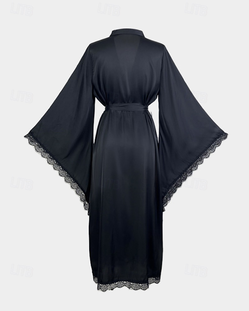 Femmes Robe Occasionnel Doux Satin Couleur Unie Dentelle Quotidien Maison Lit manche longue Col en V Noir Blanche Été Printemps Coupe Ample de 2026 ? $39.99 –P9