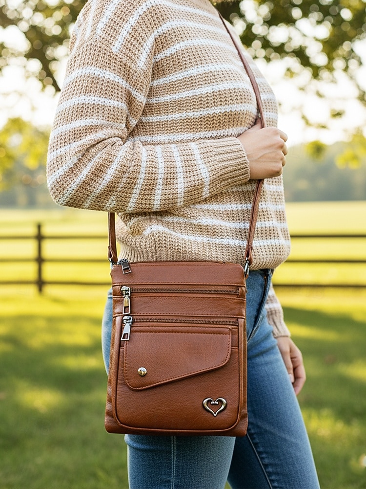 Женская сумка через плечо из искусственной кожи с несколькими карманами на молнии, регулируемым ремешком, доступна в нескольких цветах — идеально подходит для повседневных прогулок и повседневного использования. 2026 - $14.99 –P3