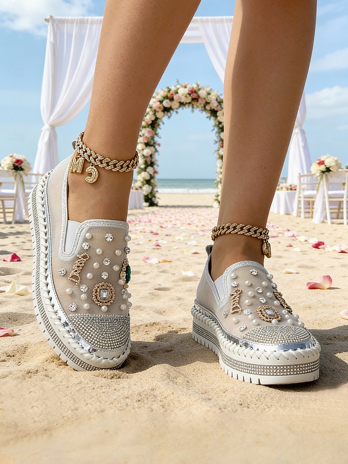 Met parels versierde bruidssneakers voor dames - elegante instapschoenen met strass steentjes voor strandbruiden 2026 - $42.99 –P3