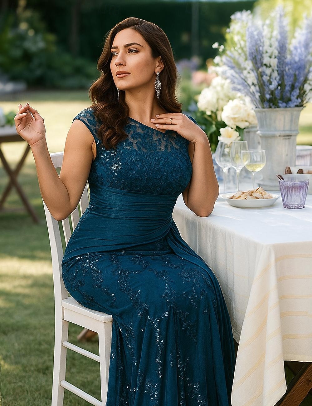 Schlauchkleid Bodenlang Abschlussballkleid Perlenbestickt Partykleid Brautmutterkleid Kurzarm Rundhalsausschnitt Elegant Vintage luxuriös Formeller Abend Hochzeitsfeier mit Perlenstickerei 2026 - $114.99 –P10