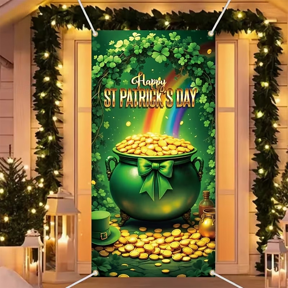 Fête de la St. Patrick Affiches Couverture de porte Bannières extérieures pièce d'or Trèfle Mignon 3D Soirée Dortoir Chambre d'adolescents Résidence universitaire Chambre d'amis pour hommes dans une de 2026 ? $20.99 –P3