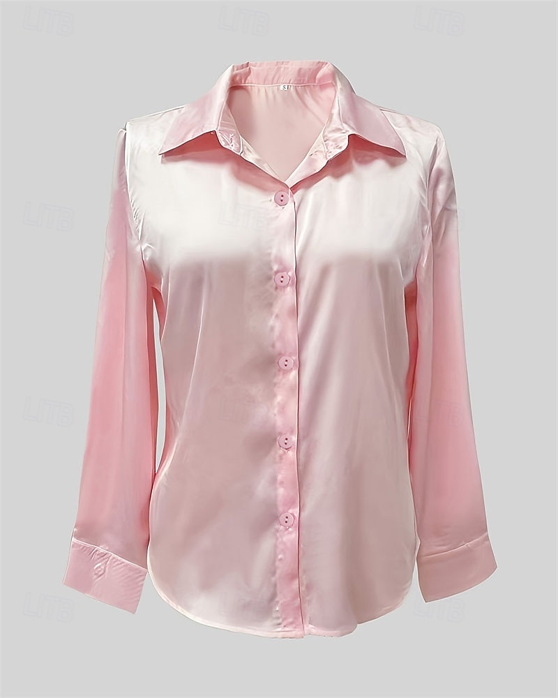 Damen Hemd Elegant Satin-Top Sommeroberteile Gerafft Patchwork Knöpfe Einfach Elegant Vintage Niedlich Langarm Hemdkragen Normale Oberteile Täglich Arbeit Ferien Rosa Sommer Frühling 2026 - $26.99 –P4