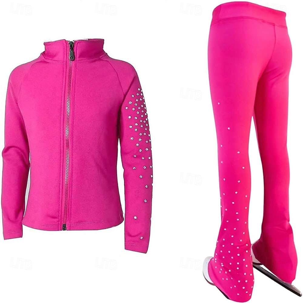 Eiskunstlaufjacke mit Hose, Damen- und Mädchen-Eiskunstlaufbekleidung, schwarz, dehnbar, Trainings- und Wettkampfbekleidung, wärmend, mit Kristall-/Strasssteinen besetzt, langärmlig, Eiskunstlauf 2026 - $160.99 –P5