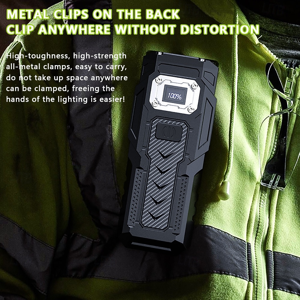 Latarka COB LED o dużej jasności z akumulatorem 1200 mAh, magnetycznym powerbankiem, cyfrowym wyświetlaczem poziomu naładowania baterii, oświetleniem wielotrybowym z klipsem, konstrukcją ABS do 2026 - $17.99 –P9