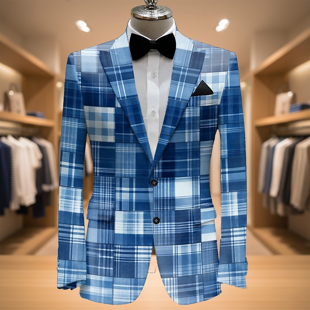 Men's Plaid Blazer Jacket Coat Fashion Comfortable Breathable Artistic Casual Daily Party Evening Wear Pocket 3D Print Buttons All Seasons Notch Long Sleeve Blue Purple Green 2026 - $85.99 –P1