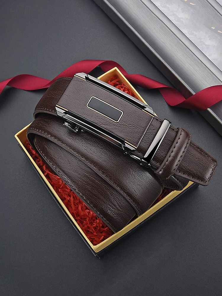 cintura da uomo in similpelle, fibbia automatica con finitura testurizzata, stile classico formale, colori nero e caffè, per matrimoni, abbigliamento da lavoro e abiti casual eleganti del 2026 a $11.99 –P11