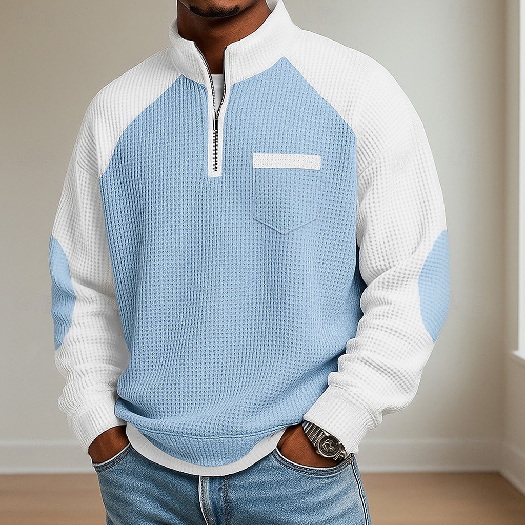 Hombre Camisetas polo con diseño de gofre Polo Casual Formal Cuello con banda Manga Larga Moda Color sólido Con Texturas Bloque de Color Botones Otoño Primavera & Otoño Otoño invierno Ajuste regular 2026 - $18.99 –P1