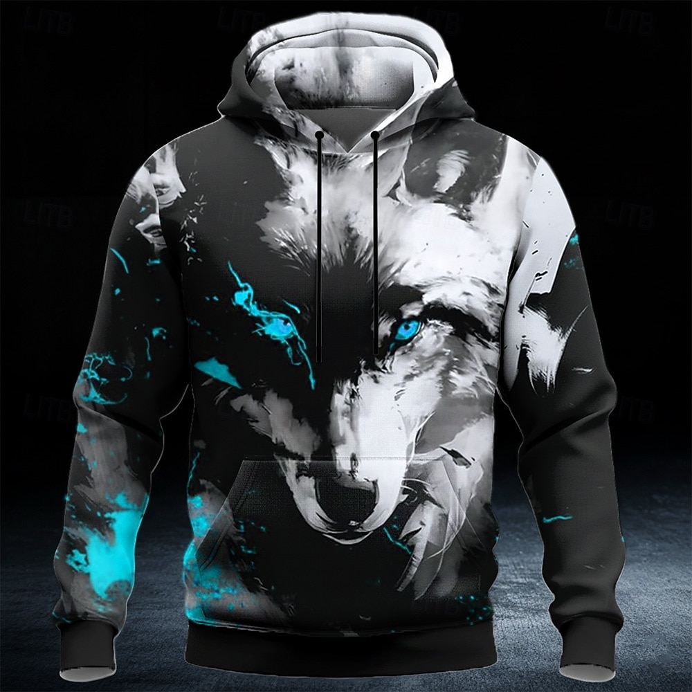 Per uomo Lupo Felpa con Cappuccio Felpa 3D Fantasia Manica Lunga Girocollo All'aperto Abbigliamento casual alla moda Regalo Blu Rosso Verde Coulisse Autunno Inverno progettista S M L XL XXL XXXL del 2026 a $32.99 –P2