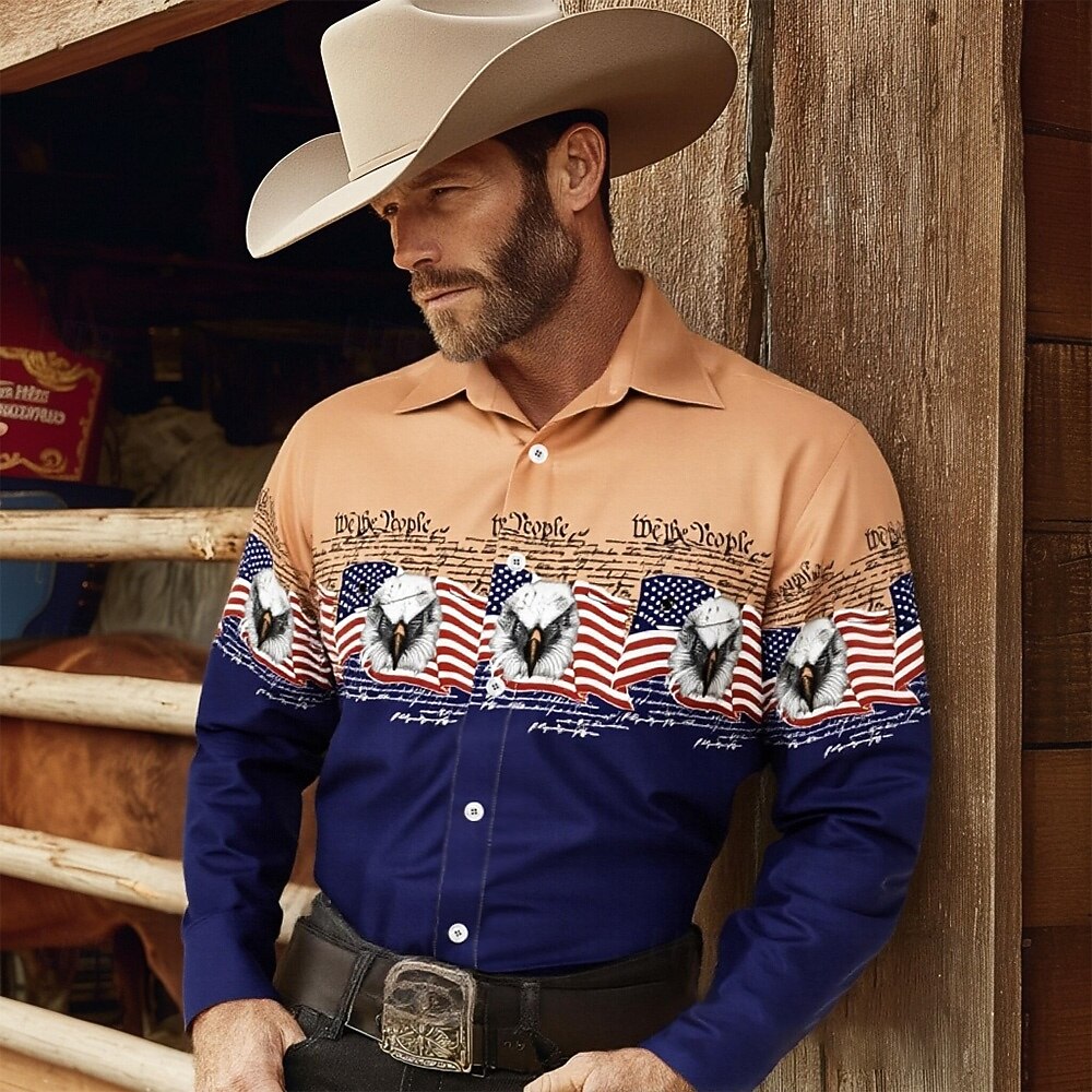 Per uomo Aquila Bandiera degli Stati Uniti 250° anniversario degli Stati Uniti Camicia Camicia Western Camicia da cowboy Manica Lunga Vintage Retrò Vacanza Ferie Primavera Autunno Collo ripiegato del 2026 a $27.99 –P1