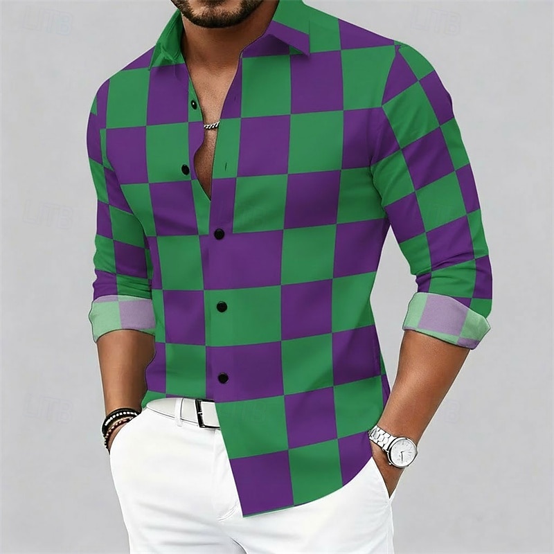 Herrenhemd für Karnevalspartys – auffälliges kariertes Festival-Design 2026 - $27.99 –P3