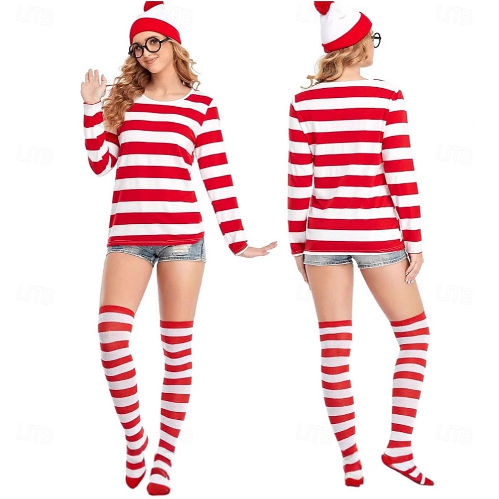Strój karnawałowy 2026 Więcej akcesoriów Wymyślny kostium Wally Biały i czerwony Prążki Dla dorosłych Damskie Halloween Karnawał Impreza Spektakl Wystroić 2026 - $26.99 –P1