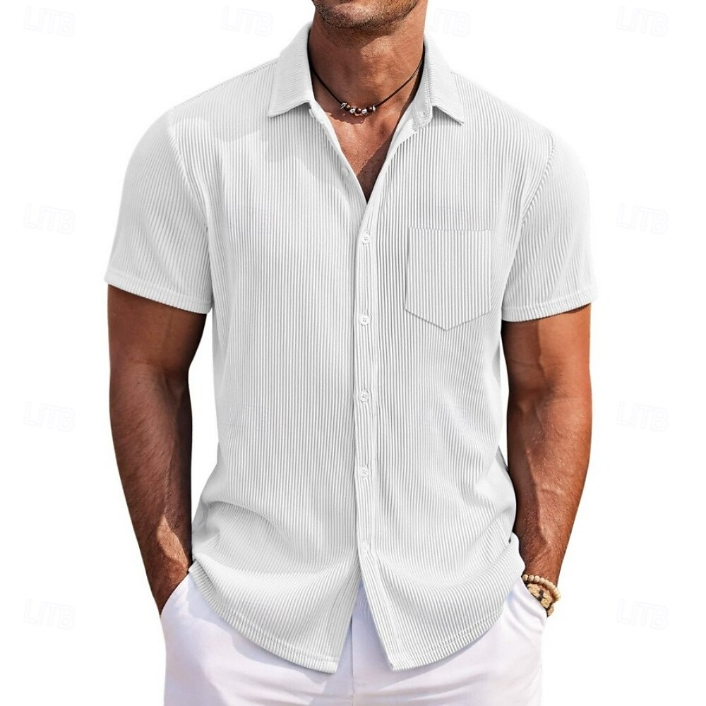 Men's Shirt Casual Shirt Corduroy Shirt Button Up Shirt Blue Black White Green Gray Short Sleeve Plain Lapel Casual Daily Pocket Clothing Apparel Fashion Modern Casual Comfortable 2026 - $24.99 –P2