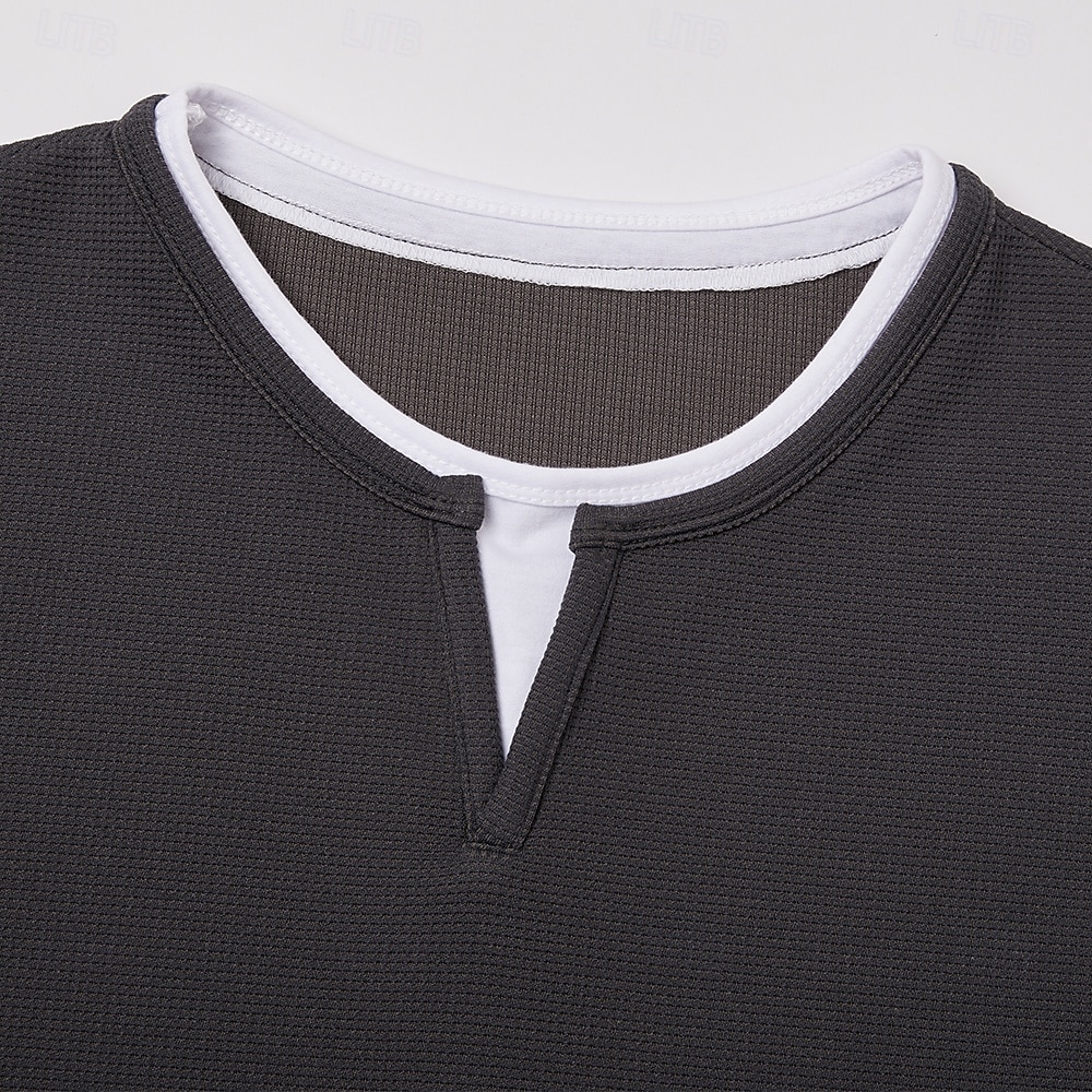 Pánské Vaflové tričko Tričko Waffle Henley košile Dlouhý rukáv Tričkový Do V Celý rok Pevná barva Tradiční a retro Na běžné nošení falešný dva kusy Ležérní Domů Venkovní Fialová Top tričko pro muže 2026 - $25.99 –P11
