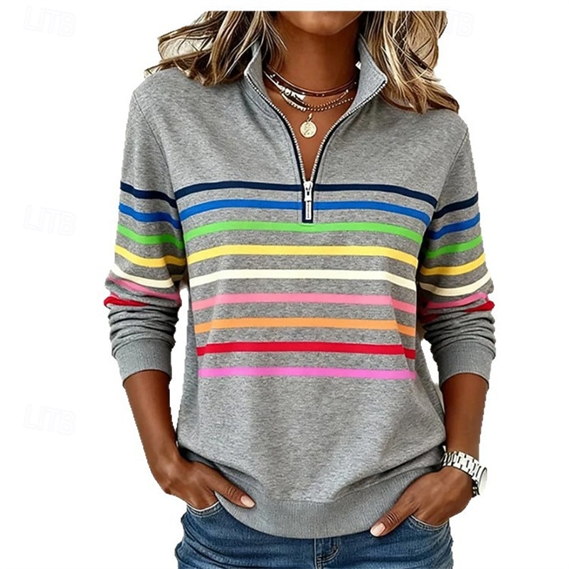 Dámské Svetrová mikina Slátanina Tisk Čtvrtletní zip Bez vzoru Proužky Elegantní Teplé Klasické Dlouhý rukáv Do V Běžné topy Ležérní Domů Práce Trávová zelená Tmavomodrá Šedá Podzim Zima 2026 - $12.99 –P1