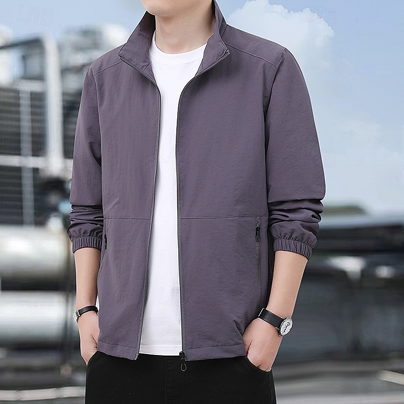 Per uomo Giacca Leggera Giacca Casual Casuale Quotidiano Sport Tasca Primavera Autunno Semplice Streetwear Elegante Collo alla coreana Regolare Nero Blu marino Cachi Verde militare Grigio scuro Giacca del 2026 a $34.99 –P16