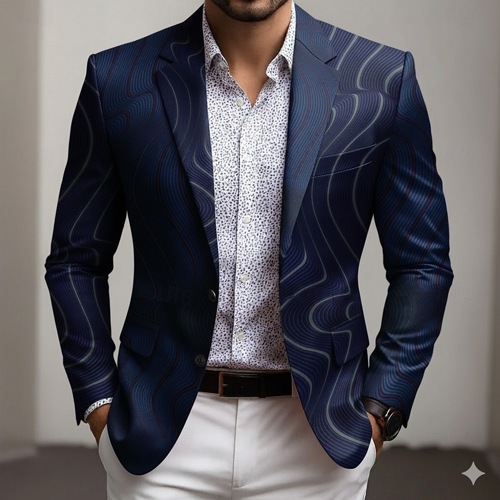 Herren Geometrisch Blazerjacke Mantel Bequem Atmungsaktiv Künstlerisch Lässig Täglich Party-Abendmode Lässig Tasche 3D-Druck Knöpfe Ganzjahres Fallendes Revers Langarm Blau Rote Grün 2026 - $85.99 –P3