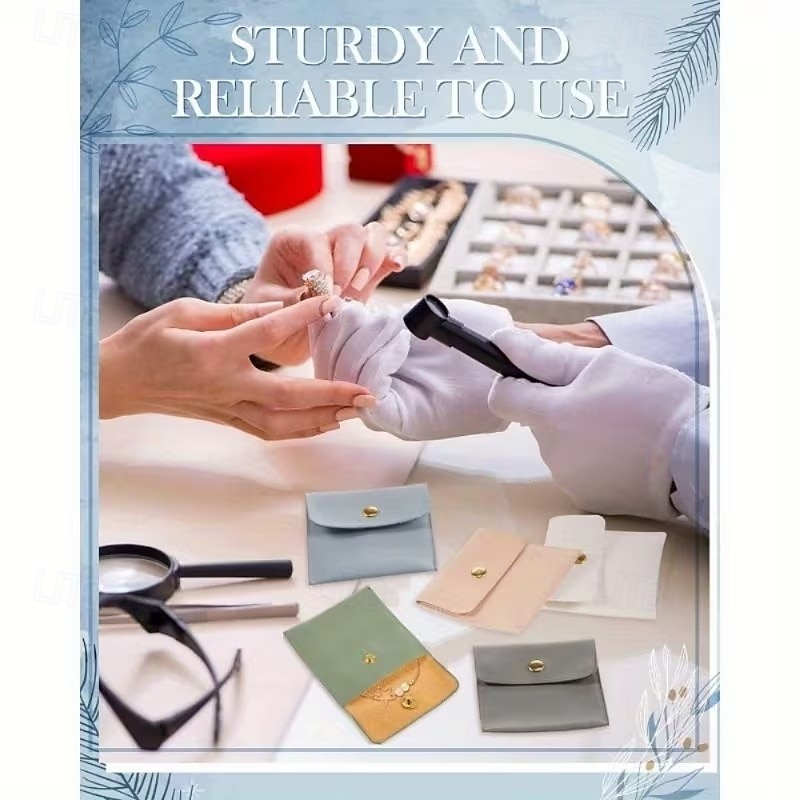 2026年 スナップデザインのPUレザージュエリー収納バッグ10個入り。3.15 x 3.15インチ。リング、ネックレス、様々な色のアクセサリーの収納に最適です。  コレクション – $20.99 –P3