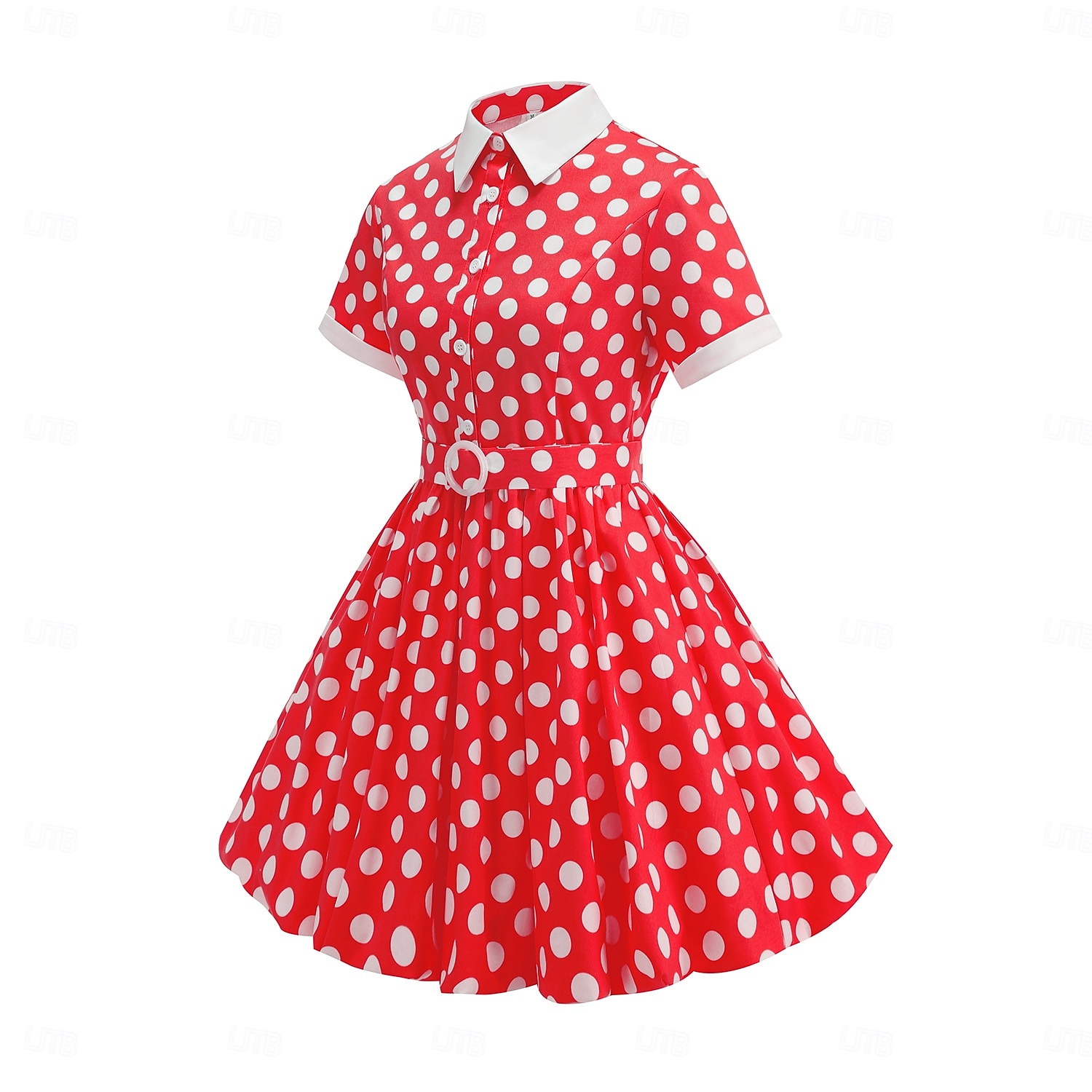 1950er Retro Vintage Rockabilly Knielang Swing-Kleid Ausgestelltes Kleid Kurze Ärmel Tupfen Tailliert und ausgestellt Kostüm Mädchen Karneval Valentinstag Lässig Heimkehr Retro-Mottoparty Kinder Kleid 2026 - $65.99 –P15