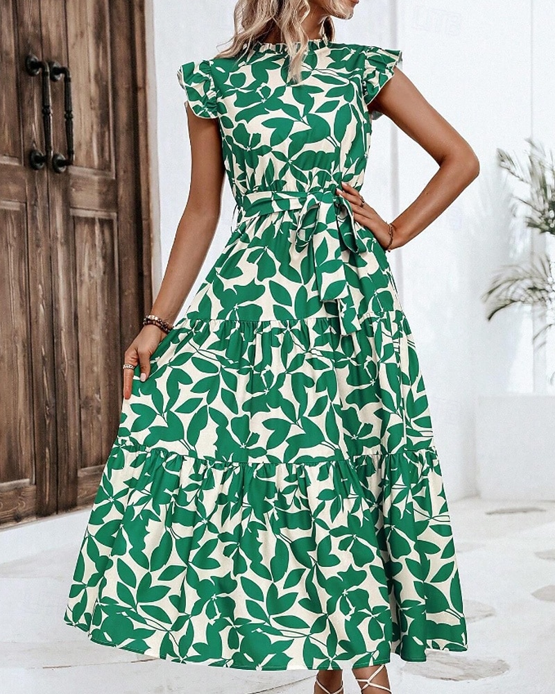 Per donna Abito Midi Abito Floreale Abito Stampato Moda Moderno All'aperto Vacanza Uscire Vestibilità comoda Floreale Senza Maniche Collo alla coreana Arancione Marrone Verde Blu scuro Estate del 2026 a $26.99 –P18