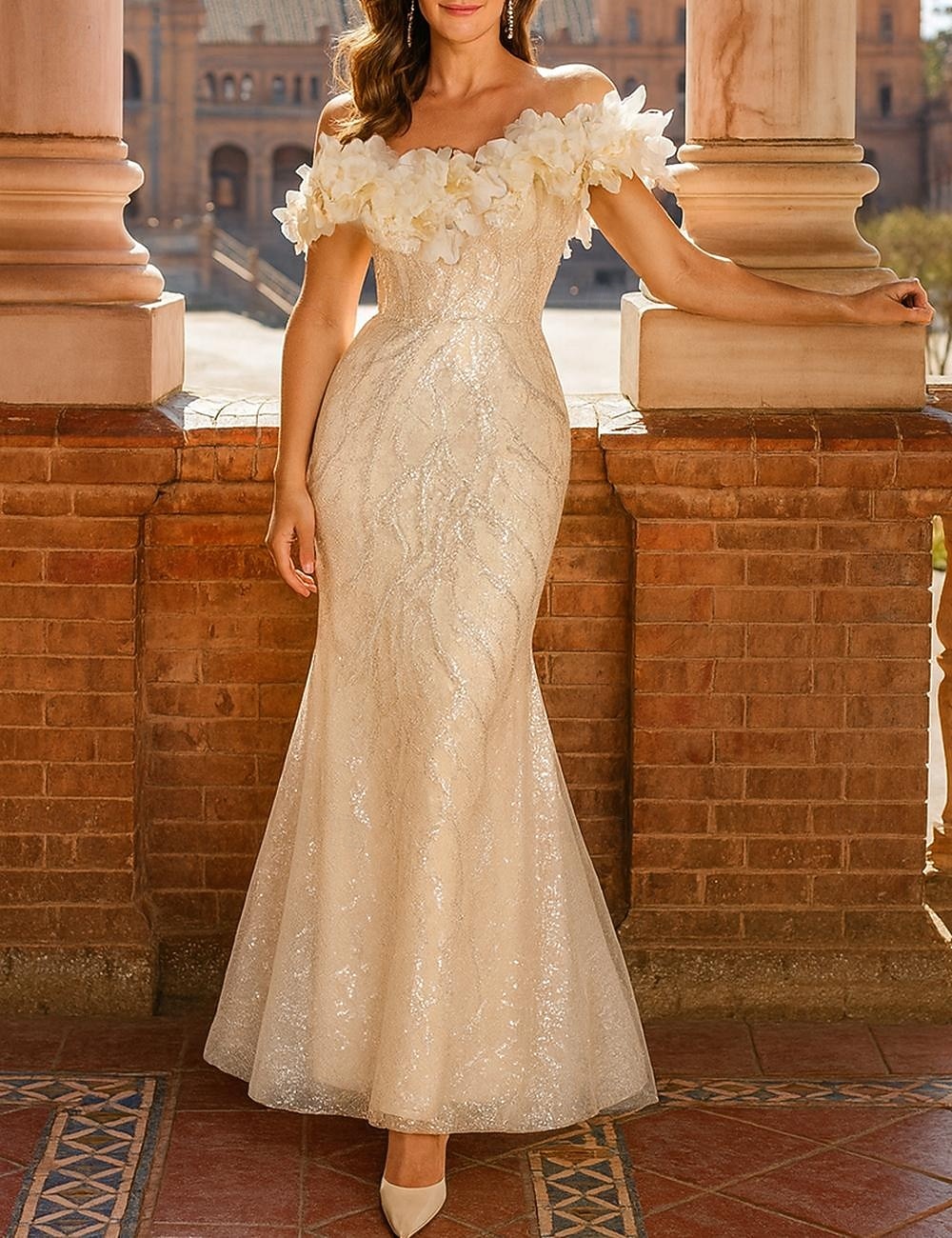 Mermaid Trumpet Floor Length Formal Dresses Evening Gown Quinceanera Dresses Elegant Party Sleeveless Off Shoulder Evening Party Wedding with Embroidered Flower 2026 - $114.99 –P2
