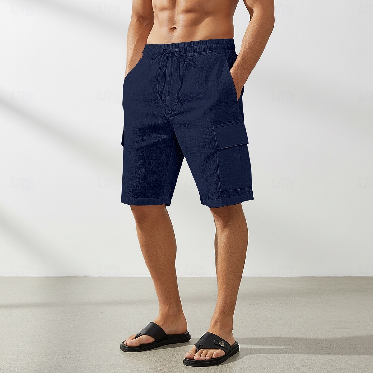 Homme Shorts cargo Shorts Shorts en Lin Shorts d'été Shorts de plage Cordon de serrage Taille Élastique Multi-poches Uni Respirant Longueur Genou Extérieur Plage Vacances Hawaïen Noir bleu marine Non de 2026 ? $24.99 –P10