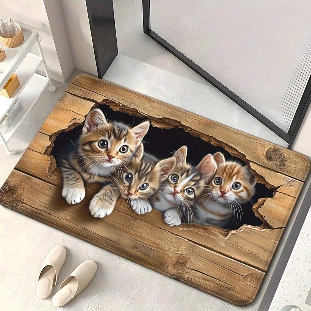 3D оптическая иллюзия коврик для двери визуальная ловушка напольный коврик нескользящий милый котенок дизайн с выглядывающим деревом для дверного проема ванной комнаты indoors outdoors диатомит 2026 - $10.99 –P4