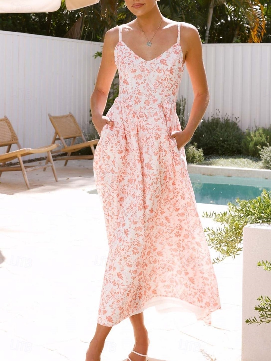 Women's Maxi Dress A Line Dress Slip Dress Vacation Casual Outdoor Going  out Regular Fit Floral Sleeveless V Neck Blue Yellow Pink Red Summer Spring  2026 - $31.99
