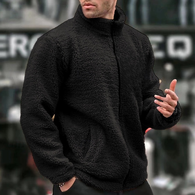 Herren Wintermantel Teddymantel Freizeitjacke Lässig Täglich Thermowarm Tasche Vollreißverschluss Herbst Winter Einfach Streetwear Täglich Stehkragen Regulär Blau Schwarz Marineblau Braun Khaki Jacken 2026 - $28.99 –P10