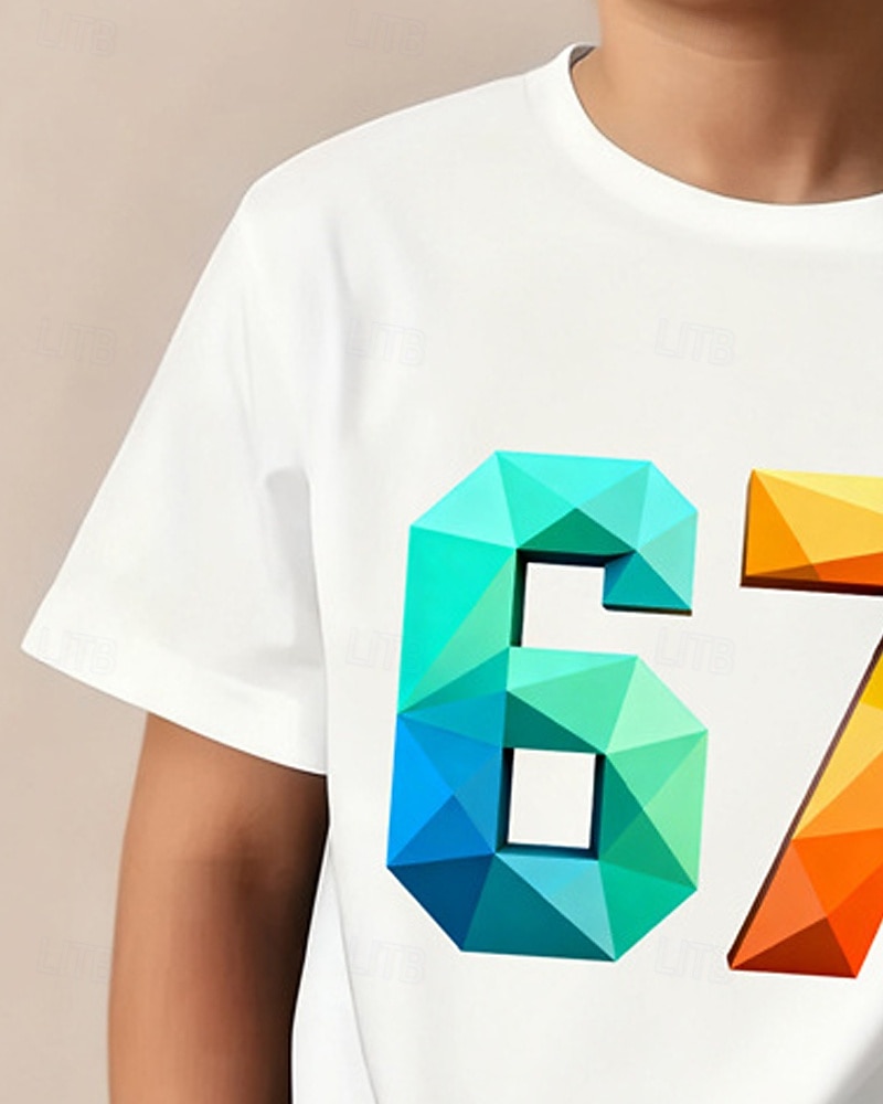 Cotone Bambini Ragazzi Nero Bianco Grafico Gergo divertente 67 Maglietta Blusa Girocollo Manica Corta All'aperto Abbigliamento Quotidiano Moda Streetwear Designer Stampa Estate del 2026 a $14.99 –P5