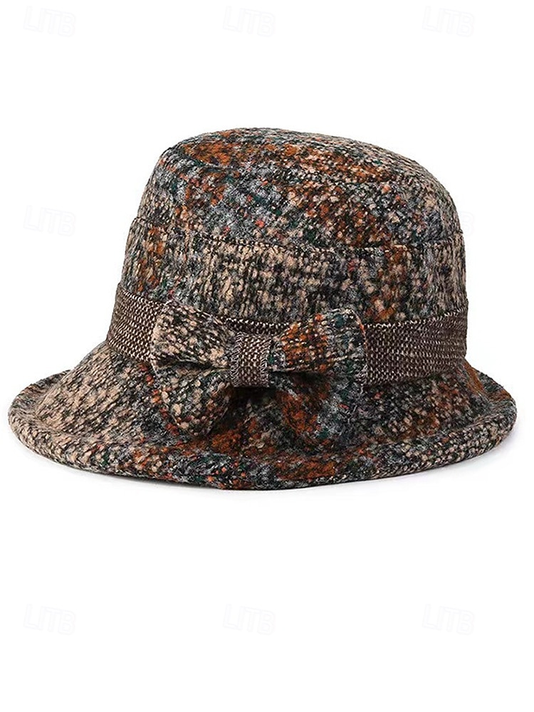 Damen-Mütze aus dickem Polyester mit Karomuster und Schleifendetail, erhältlich in verschiedenen Farben – perfekt für Herbst und Winter 2026 - $14.99 –P8