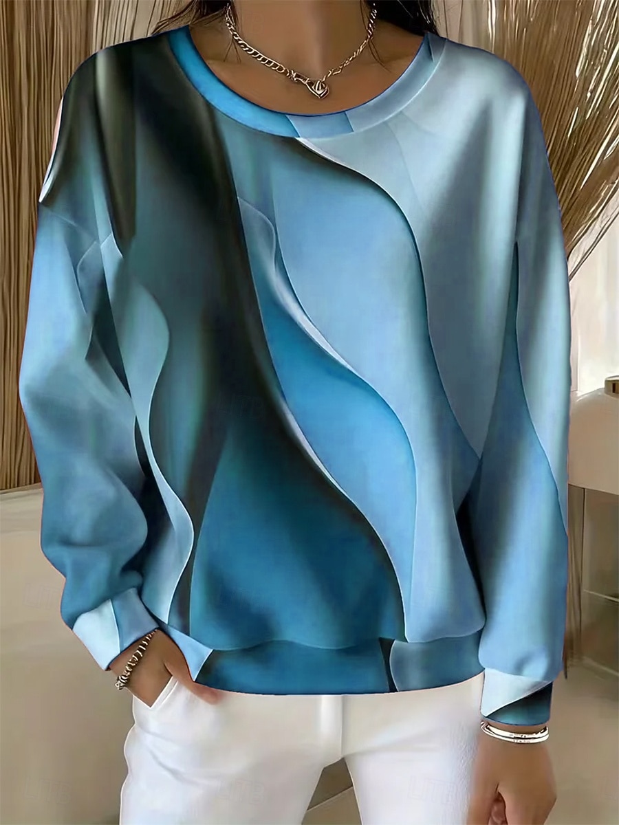 Dámské Svetrová mikina Grafika Geometrický Abstraktní Na běžné nošení Dlouhý rukáv Tričkový Běžné topy Ležérní ulice Na den Vodní modrá Světle modrá Rubínově červená Fialová Trávová zelená Podzim Zima 2026 - $28.99 –P6