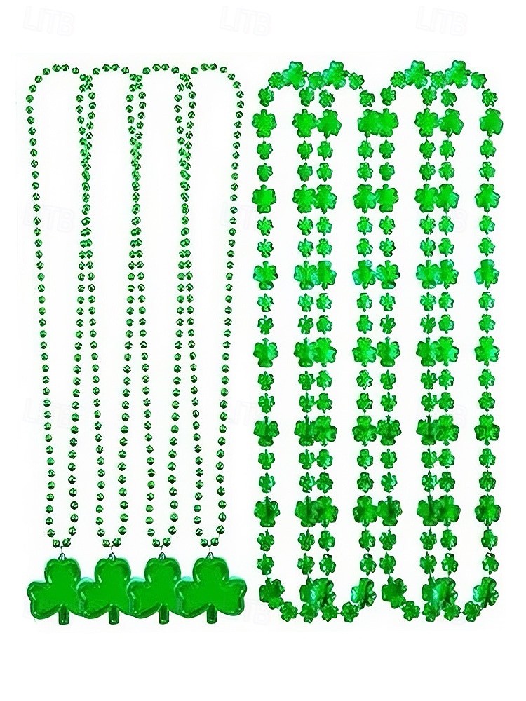 női többrészes Szent Patrik-napi nyaklánckészlet, zöld lóhere gyöngyös réteges nyakláncok, műanyag, többféle stílusú kombinált csomag, ünnepi ír partikellékek nőknek 2026 - $11.99 –P13