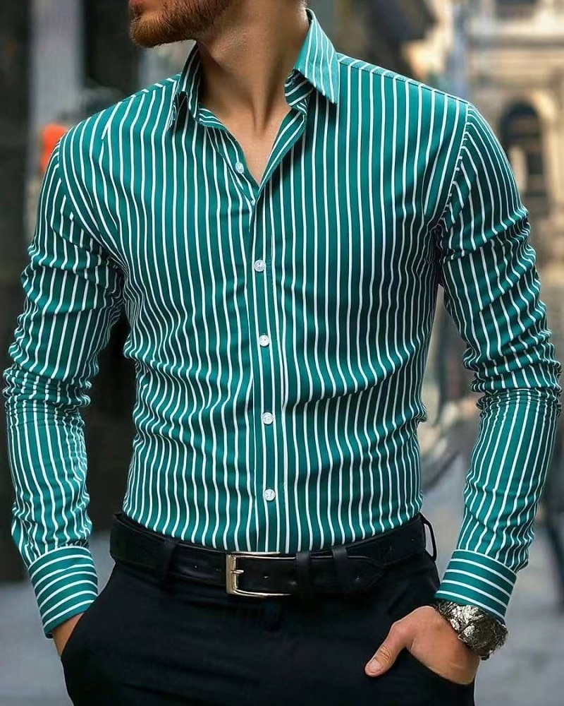 Per uomo Camicia Camicia casual Camicia con Bottoni Blu Nero Verde chiaro Rosa Verde Manica Lunga Strisce verticali Bavero Casuale Quotidiano Abbigliamento Moda Casual Confortevole del 2026 a $27.99 –P2