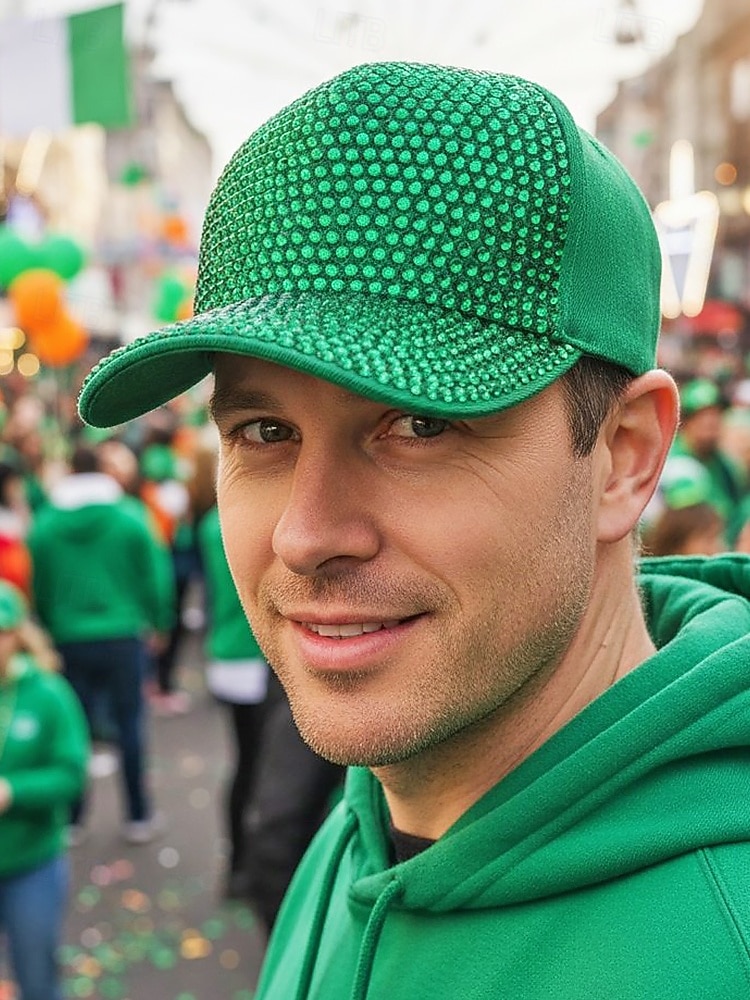 Casquette unisexe ornée de strass, en polyester, décoration scintillante, disponible en plusieurs couleurs, idéale pour la Saint-Patrick, le carnaval et au quotidien. de 2026 ? $14.99 –P2