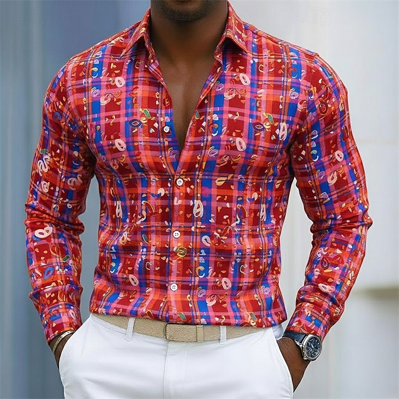 herrskjorta med mardi gras-motiv – färgglad festivalfeststil 2026 - $29.99 –P2