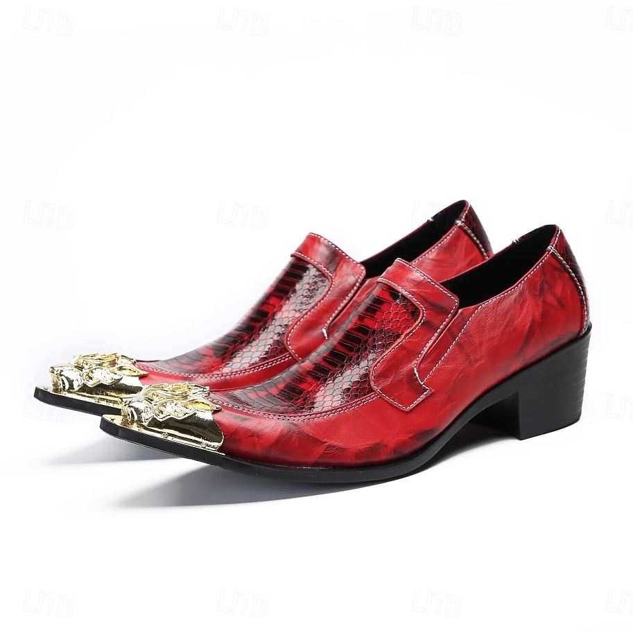Chaussures habillées rouges vernies pour homme avec bout doré, chaussures de cérémonie élégantes pour les mariages et les réceptions formelles. de 2026 ? $119.99 –P1