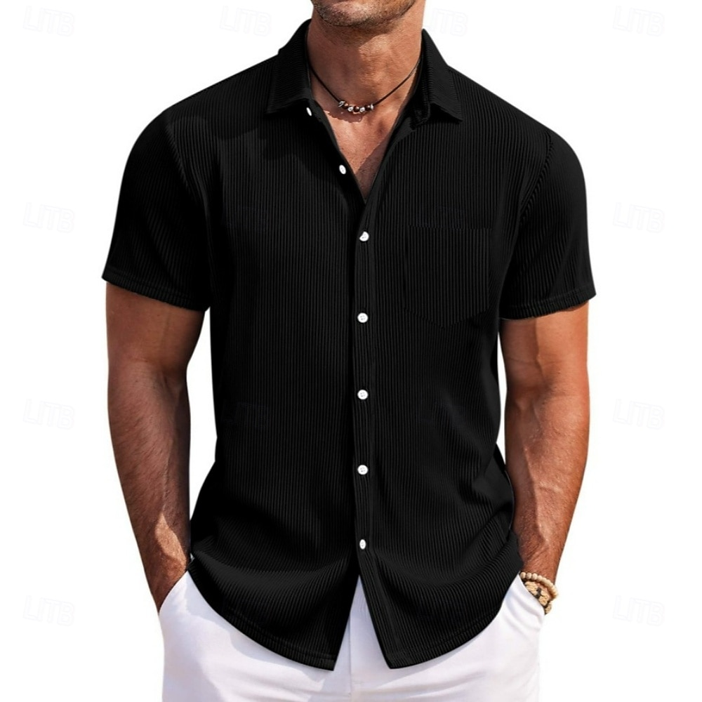 Men's Shirt Casual Shirt Corduroy Shirt Button Up Shirt Blue Black White Green Gray Short Sleeve Plain Lapel Casual Daily Pocket Clothing Apparel Fashion Modern Casual Comfortable 2026 - $24.99 –P4