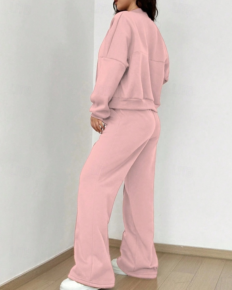 Per donna Tuta Set di Pantaloni Bolero Top Manica Lunga Collo alla coreana Tinta unica Coulisse Moda Streetwear Casuale Quotidiano All'aperto Nero Rosa Azzurro cielo Primavera Vestibilità regolare del 2026 a $49.99 –P7